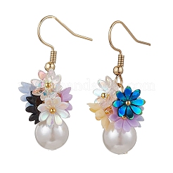 Серьги-подвески из искусственного жемчуга в форме цветка из АБС-пластика EJEW-JE06376