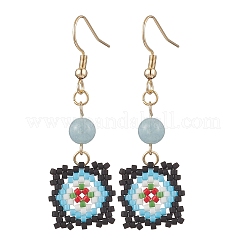 Серьги-подвески ручной работы из стеклянных бусин с узором «окно-решетка»&nbsp;EJEW-MZ00560-03