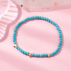 Окрашенные синтетические бирюзовые бусины эластичные браслеты для женщин и мужчин&nbsp;BJEW-JB11311-03