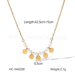 Элегантные женские ожерелья-диски из нержавеющей стали с бусинами из искусственного жемчуга CZ7605