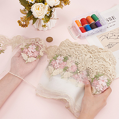 5 ярд полиэстеровой вышивки с полой цветочной сеткой и кружевной отделкой SRIB-FG0001-22