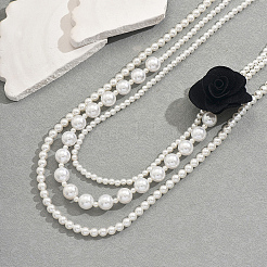 Элегантный пластиковый жемчуг многослойный бисер черный цветок кулон ожерелья для женщин вечеринка свадьба FP1505