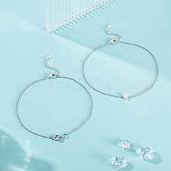 2 шт. 2 стиля 925 браслета на ногу из стерлингового серебра в форме сердца AJEW-GA00029