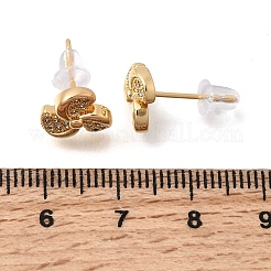 Серьги-гвоздики в форме спирали из латуни с прозрачным кубическим цирконием&nbsp;EJEW-A154-02G