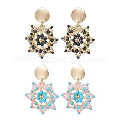 Серьги-гвоздики с цветком из стеклянных бусин ручной работы EJEW-MZ00570