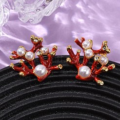 Серьги-гвоздики из нержавеющей стали 304 с эмалированным покрытием в форме коралла&nbsp;EJEW-L304-11G