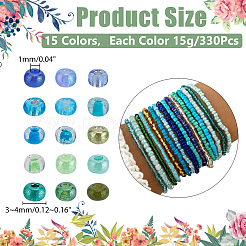 225 г 15 стилей стеклянных бусин SEED-WR0001-14