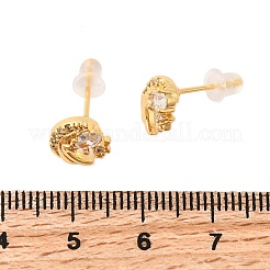 Серьги-гвоздики в форме луны с микропаве из прозрачных кубических цирконий из латуни EJEW-C158-10G