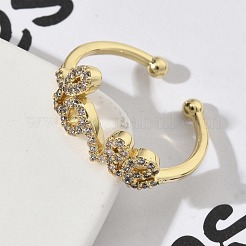 Латунные микро проложить манжеты кольца кубического циркония RJEW-H256-03G