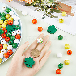 100шт 7 стиля окрашенные распылением бусины из натурального дерева&nbsp;WOOD-SC0001-56