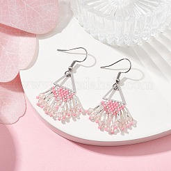 Серьга с кисточкой и стеклянными бусинами&nbsp;EJEW-MZ00117