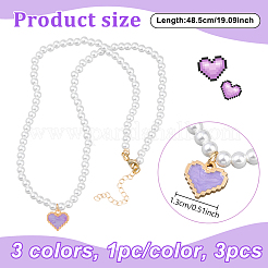 3 шт. 3-х цветный сплав эмали сердце кулон ожерелье&nbsp;NJEW-HY0001-27