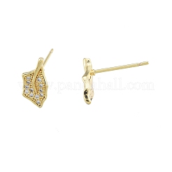 Серьги-гвоздики с прозрачным кубическим цирконием и кленовым листом&nbsp;EJEW-G322-26G