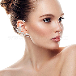 4 пара двухцветных серег-каффов в форме бабочек из сплава со стразами EJEW-AN0003-81