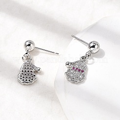 Рождественские серьги-гвоздики с подвесками из латуни с микропаве из кубических цирконий EJEW-L306-01P-02