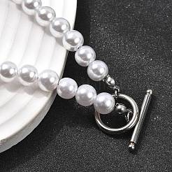 Белые круглые пластиковые жемчужные бусы диаметром 8 мм для женщин&nbsp;NJEW-L469-01P