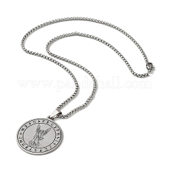 201 нержавеющая сталь плоская круглая с кулоном архангел святой Михаил ожерелья для женщин и мужчин NJEW-F344-02P