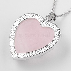 Латунь природный розовый кварц кулон ожерелье&nbsp;NJEW-JN01274-01