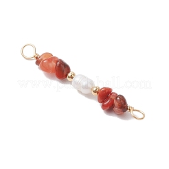 Подвески-фигурки из натурального сердолика и натурального культивированного пресноводного жемчуга с бусинами-коннекторами PALLOY-JF03707-01