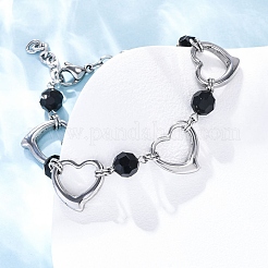 201 браслет-цепочка из нержавеющей стали в форме сердца&nbsp;BJEW-B078-177P-01
