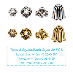 160 шт. 8 стиля филигранных бусин-колокольчиков в тибетском стиле TIBE-GO0001-04