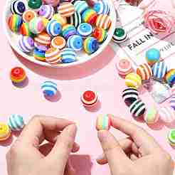 Непрозрачные полосатые бусины из смолы RESI-CJC0021-16