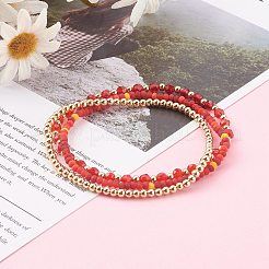 Наборы браслетов из стекла и латуни стрейч из бисера&nbsp;BJEW-JB06151