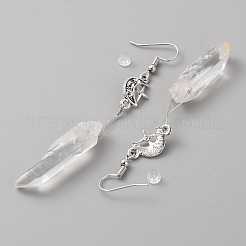 Серьги-пули из натурального кварца с подвесками в виде луны&nbsp;EJEW-WH0009-41