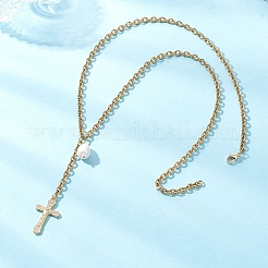 Ожерелья с подвеской-крестом из нержавеющей стали 304 с цепочкой и кисточками NJEW-JN05653