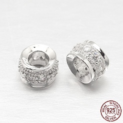 Антикоррозийное родиевое покрытие 925 стерлинговое серебро кубический цирконий европейские бусины STER-O024-01