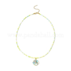 Женские ожерелья из стеклянных бусин с подвеской в виде цветка и эмали NJEW-JN05550-01