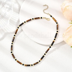 Ожерелья из бусин натурального тигрового глаза и граненого круглого синтетического синего авантюрина NJEW-JN05663