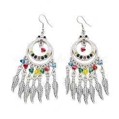 Кольцо и серьги-люстры из сплава перьев и стекла EJEW-G426-01AS