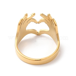 Ионное покрытие (ip) 304 нержавеющая сталь рука сердце открытое кольцо манжета для женщин RJEW-K245-45G