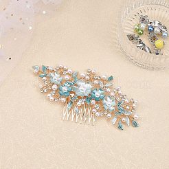 Расчески для волос из сплава со стразами и жемчугом&nbsp;MRMJ-WH0077-061LG