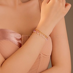 Браслеты из нескольких нитей с драгоценными камнями и пластиковым жемчугом для женщин BJEW-G739-01G