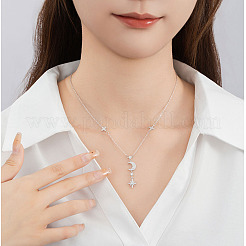 Звезда и луна 925 ожерелье из стерлингового серебра с микропаве прозрачных кубических цирконий WG720FB-01