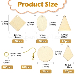 Наборы для самостоятельного изготовления подвесных сережек-подвесок из натурального дерева тополя в форме ромба/треугольника/овала&nbsp;DIY-YW0010-47