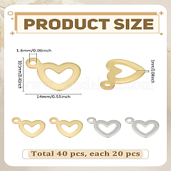 40 шт. 2-х цветные подвески в форме открытого сердца из нержавеющей стали 304&nbsp;STAS-LP0004-24