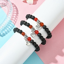 Эластичные браслеты из натуральной лавовой породы и бусин из сердолика для женщин.&nbsp;BJEW-JB11472