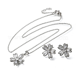 Комплекты серег-гвоздиков и ожерелий с подвесками из цветочной латуни с микропаве из кубического циркония SJEW-Z002-02P