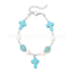 Браслеты с подвесками в виде черепа из латуни с синтетической бирюзой BJEW-JB12192-01