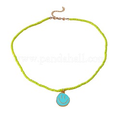 Женские ожерелья из стеклянных бусин с подвеской в виде улыбающегося лица из сплава эмали&nbsp;FS-WGD322E-03