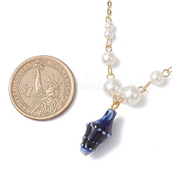 Летний пляж ручная работа фарфоровая подвеска в форме ракушки латунь и АБС пластик имитация жемчужных звеньев цепи ожерелья NJEW-JN05272