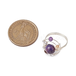 Планета натуральный аметист кольца для пальцев RJEW-TA00165-03