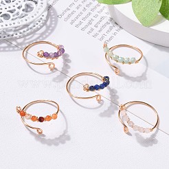 Круглое кольцо-манжета с натуральным драгоценным камнем и бусинами RJEW-JR00528