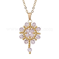 Ожерелья с подвесками из цветочного бисера ручной работы и стеклянных бусин цвета AB NJEW-MZ00084-05