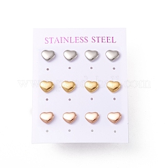 6 пара сережек-гвоздиков в форме сердца из нержавеющей стали 304 для женщин EJEW-A067-21