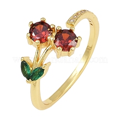 Красочное кольцо-манжета с цветком кубического циркония RJEW-F135-07G