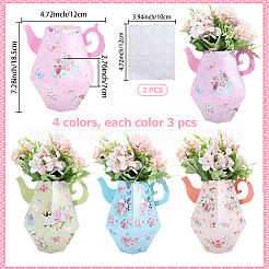 12 шт. 4 стиля подарочные коробки из бумаги с 3D-цветочным принтом в форме чайника&nbsp;DIY-SP0006-37